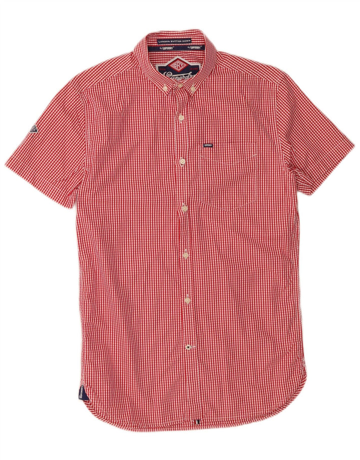 SUPERDRY Mens Short Sleeve Shirt Small Red Gingham Cotton