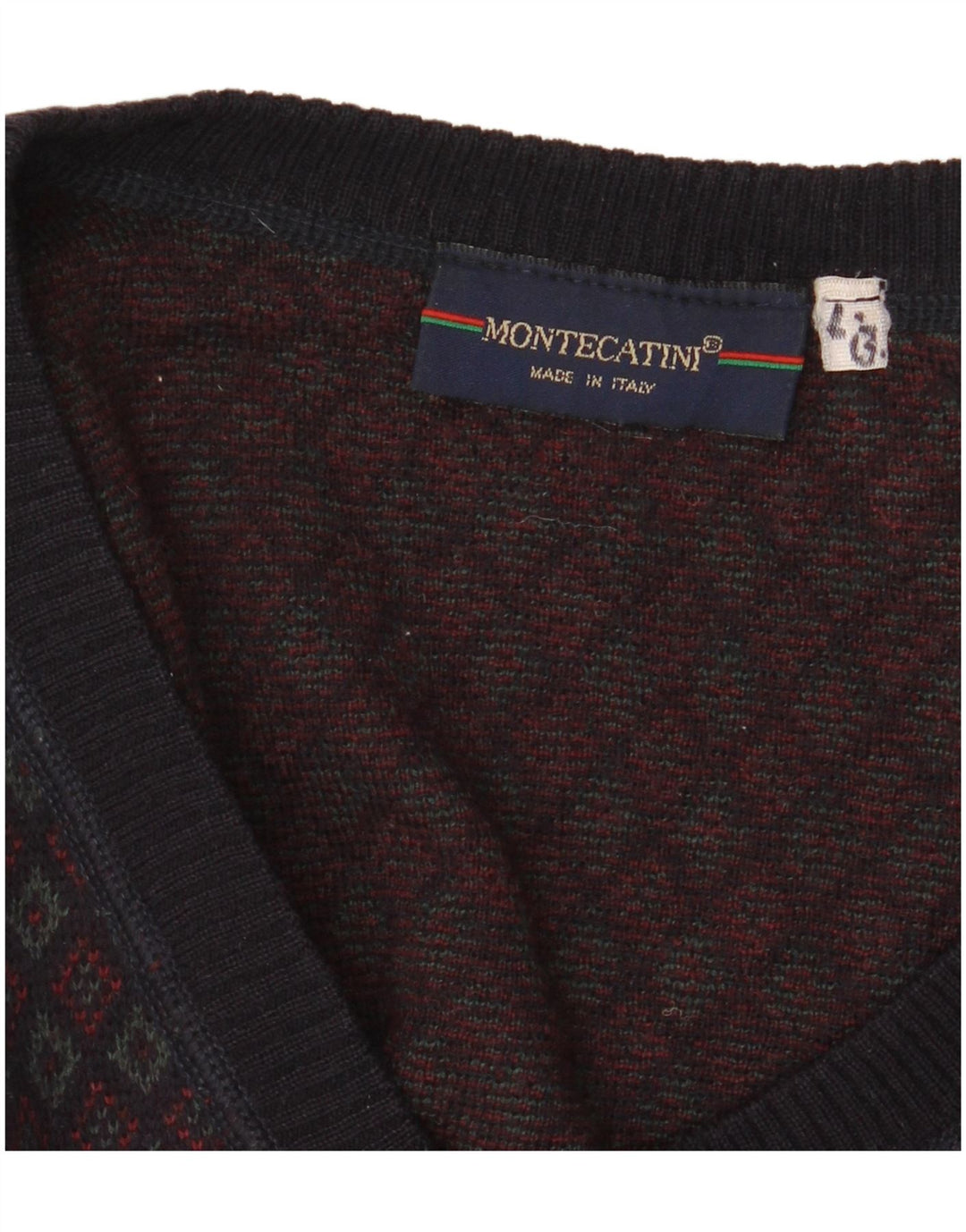 MONTECATINI Mens V-Neck Jumper Sweater Large Multicoloured Geometric