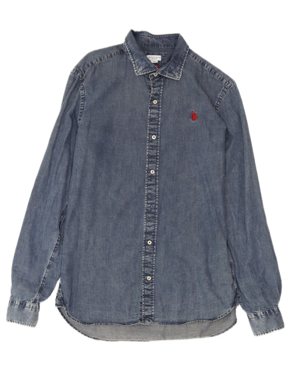 U.S. Polo Assn. Mens Slim Fit Denim Shirt Medium Blue Cotton
