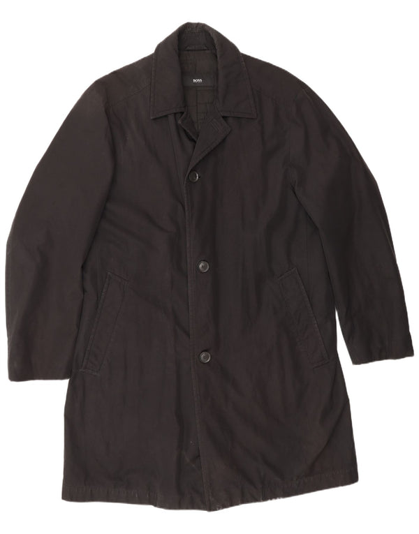 HUGO BOSS Mens Overcoat IT 48 Medium Black Polyester