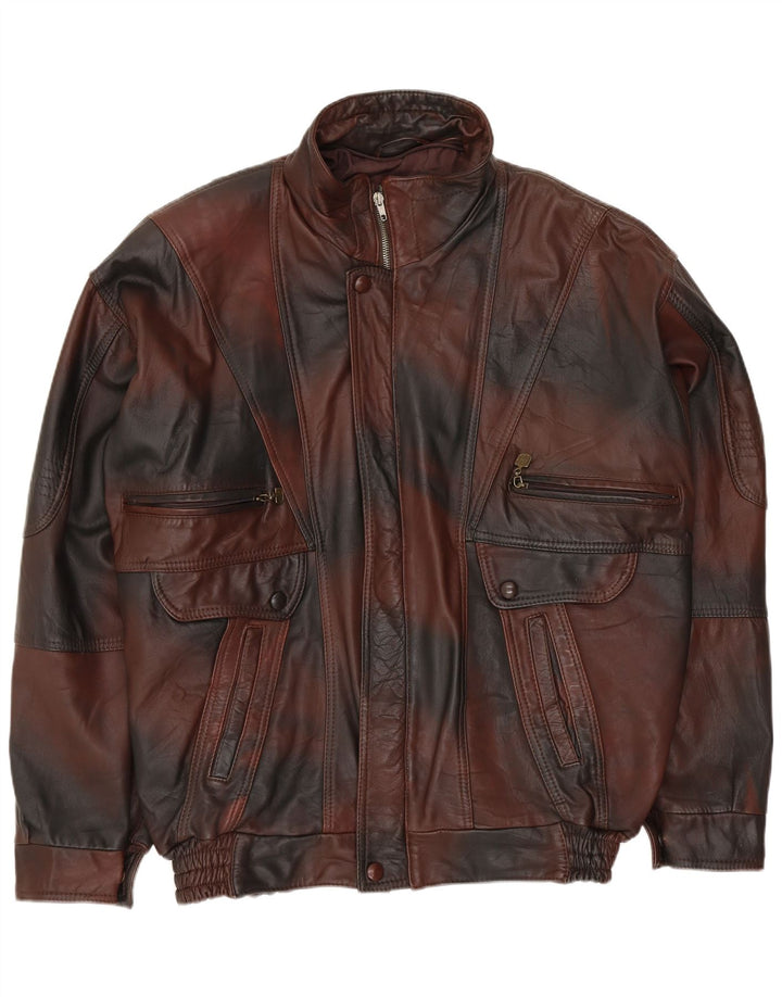 VINTAGE Mens Leather Jacket UK 40 Large Brown Tie Dye