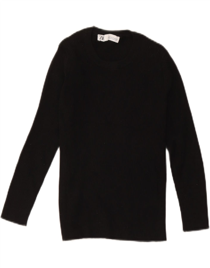 Zara Womens Top Long Sleeve UK 12 Medium Black Viscose