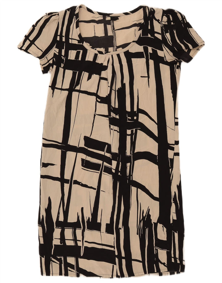 Benetton Womens Abstract Pattern Shift Dress UK 6 XS Off White Polyester