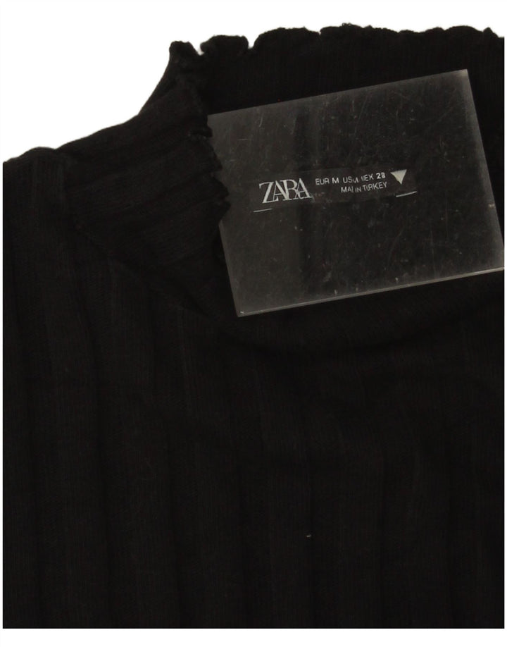 Zara Womens Crop Turtle Neck Jumper Sweater UK 12 Medium Black