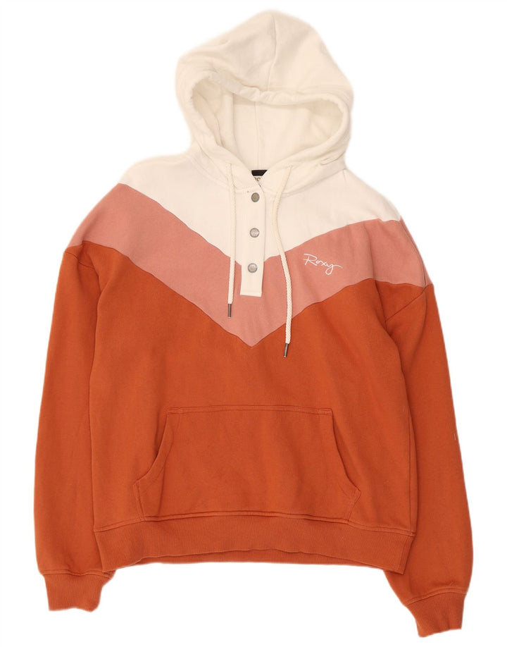 Roxy Womens Button Neck Hoodie Jumper UK 14 Medium Orange Colourblock