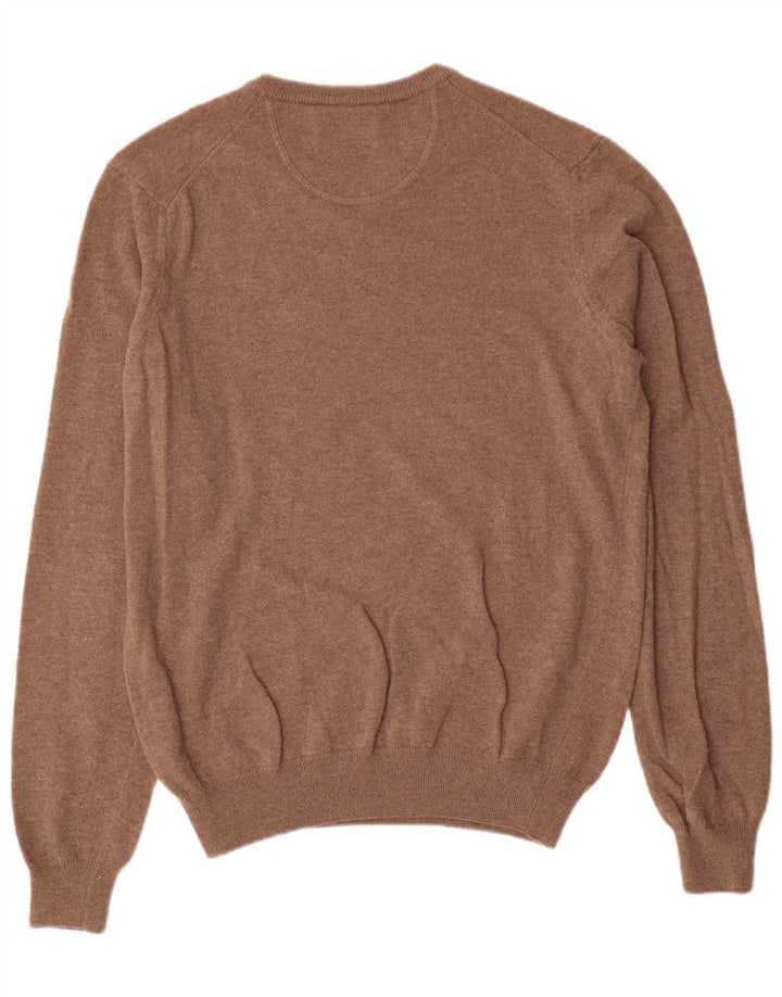 Marlboro Classics Mens V-Neck Jumper Sweater Large Brown Wool