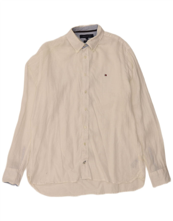 TOMMY HILFIGER Mens Shirt Medium White Linen