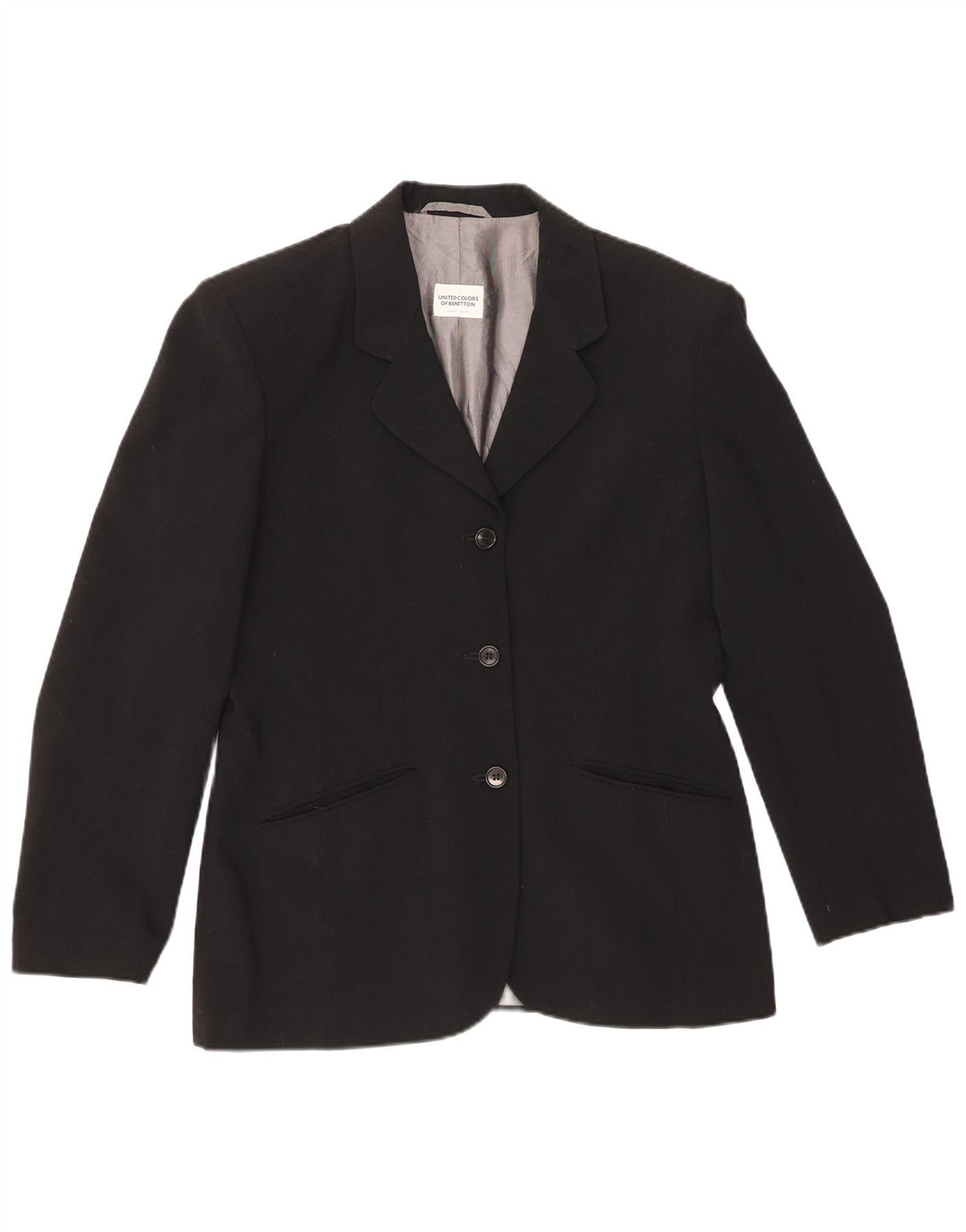 BENETTON Womens 3 Button Blazer Jacket IT 46 Large Black Polyester