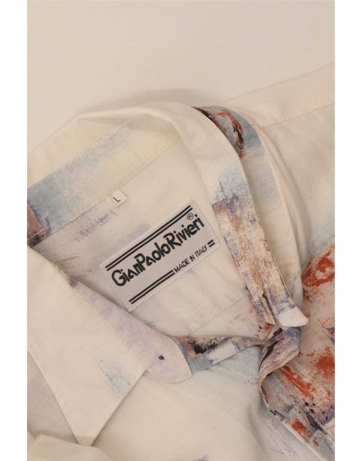 Vintage Mens Short Sleeve Shirt Large White Patchwork