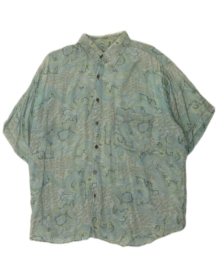 Vintage Mens Short Sleeve Shirt XL Blue Paisley
