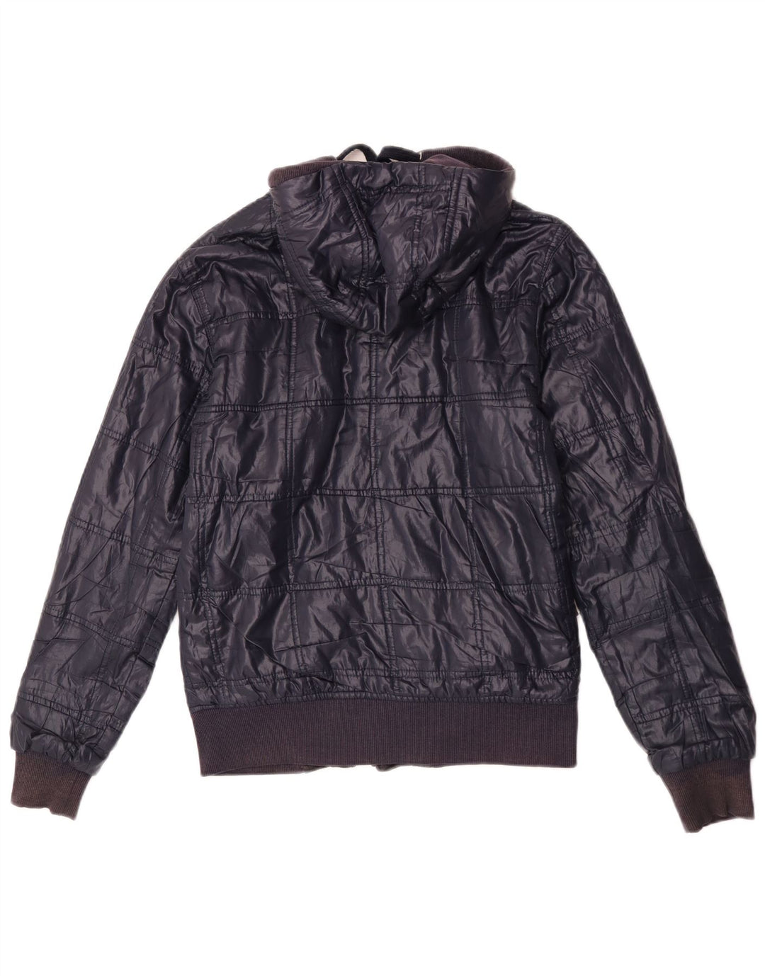 Zara Mens Hooded Bomber Jacket UK 36 Small Navy Blue