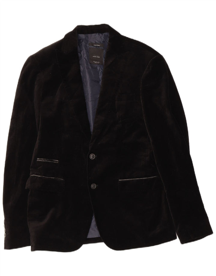 Zara Mens Velvet 2 Button Blazer Jacket EU 40 Medium Black Cotton