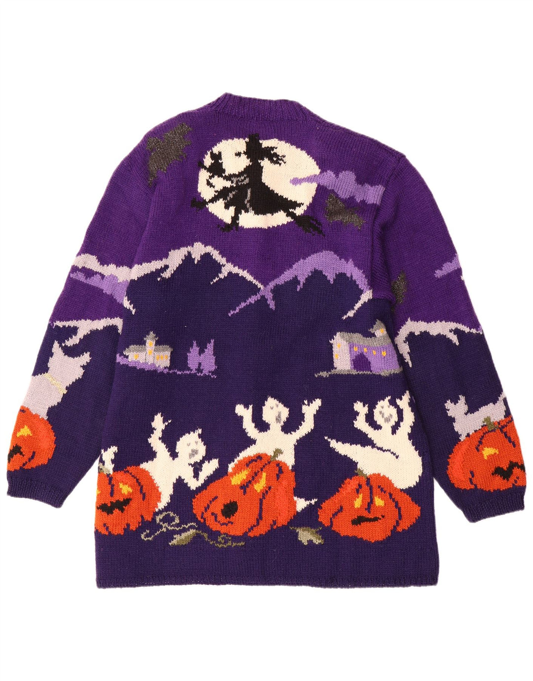 VINTAGE Womens Graphic Cardigan Sweater UK 20 2XL Purple Colourblock Wool