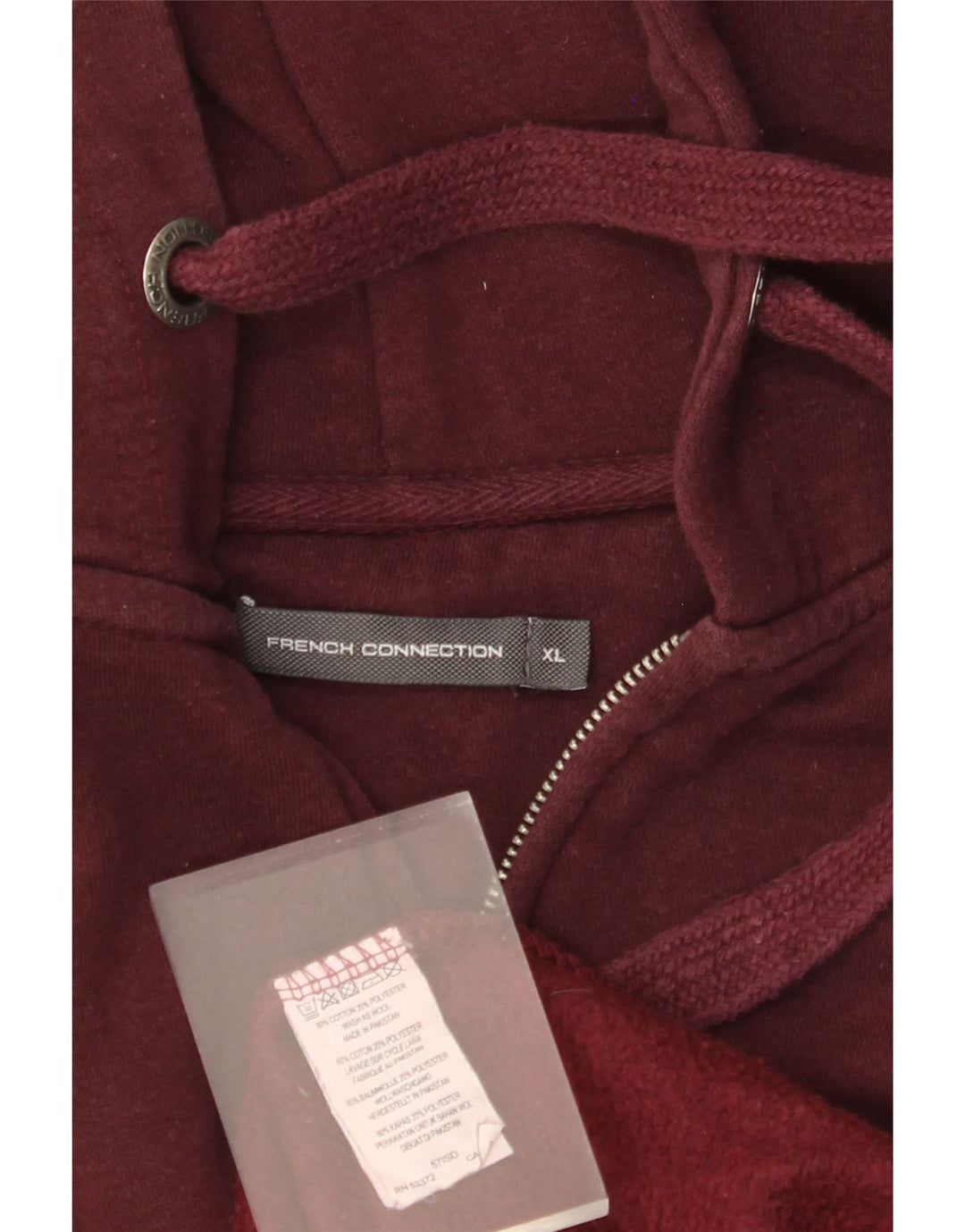 FRENCH CONNECTION Mens Zip Hoodie Sweater XL Burgundy Cotton