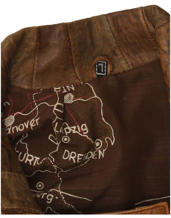 Vintage Womens Bomber Leather Jacket UK 16 Large Brown Patchwork