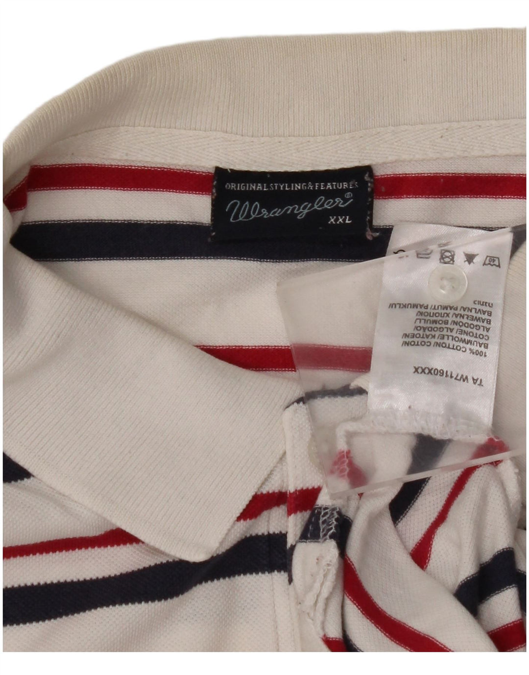 WRANGLER Mens Polo Shirt 2XL White Striped Cotton