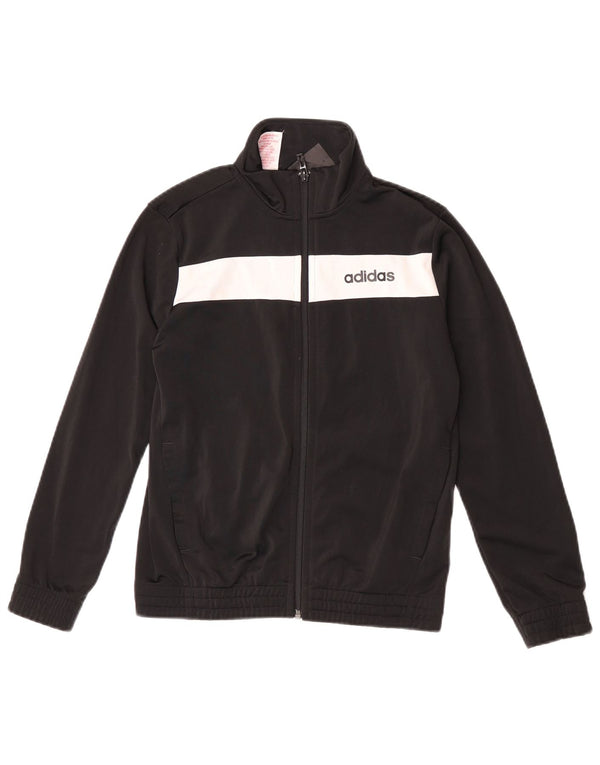 ADIDAS Boys Tracksuit Top Jacket 10-11 Years Black Colourblock Polyester