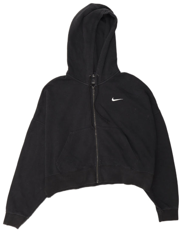 Nike Womens Crop Oversized Zip Hoodie Sweater UK 16 Large Black Cotton
