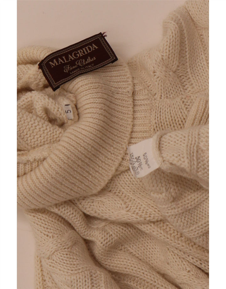 MALAGRIDA Mens Roll Neck Jumper Sweater Large Beige Cotton