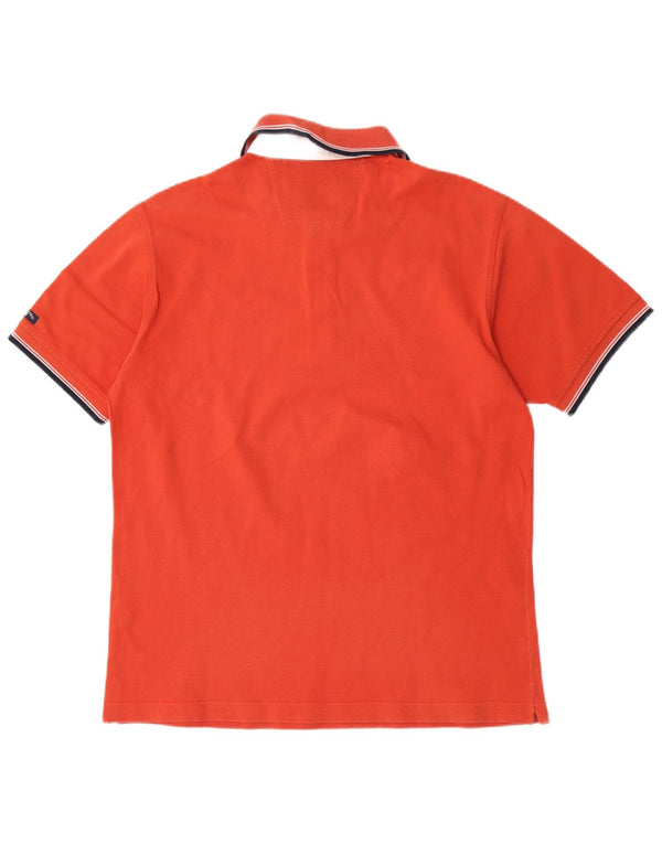 Navigare Mens Polo Shirt XL Orange Striped Cotton