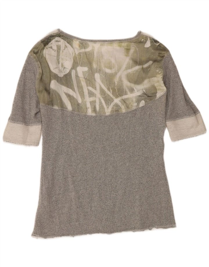 Gaudi Womens Graphic Blouse Top UK 18 XL Grey Colourblock Polyester