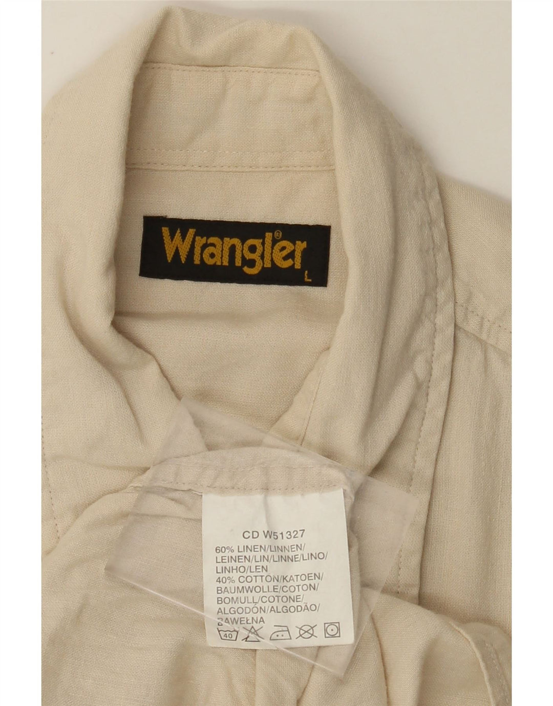 WRANGLER Mens Short Sleeve Shirt Large Beige Linen