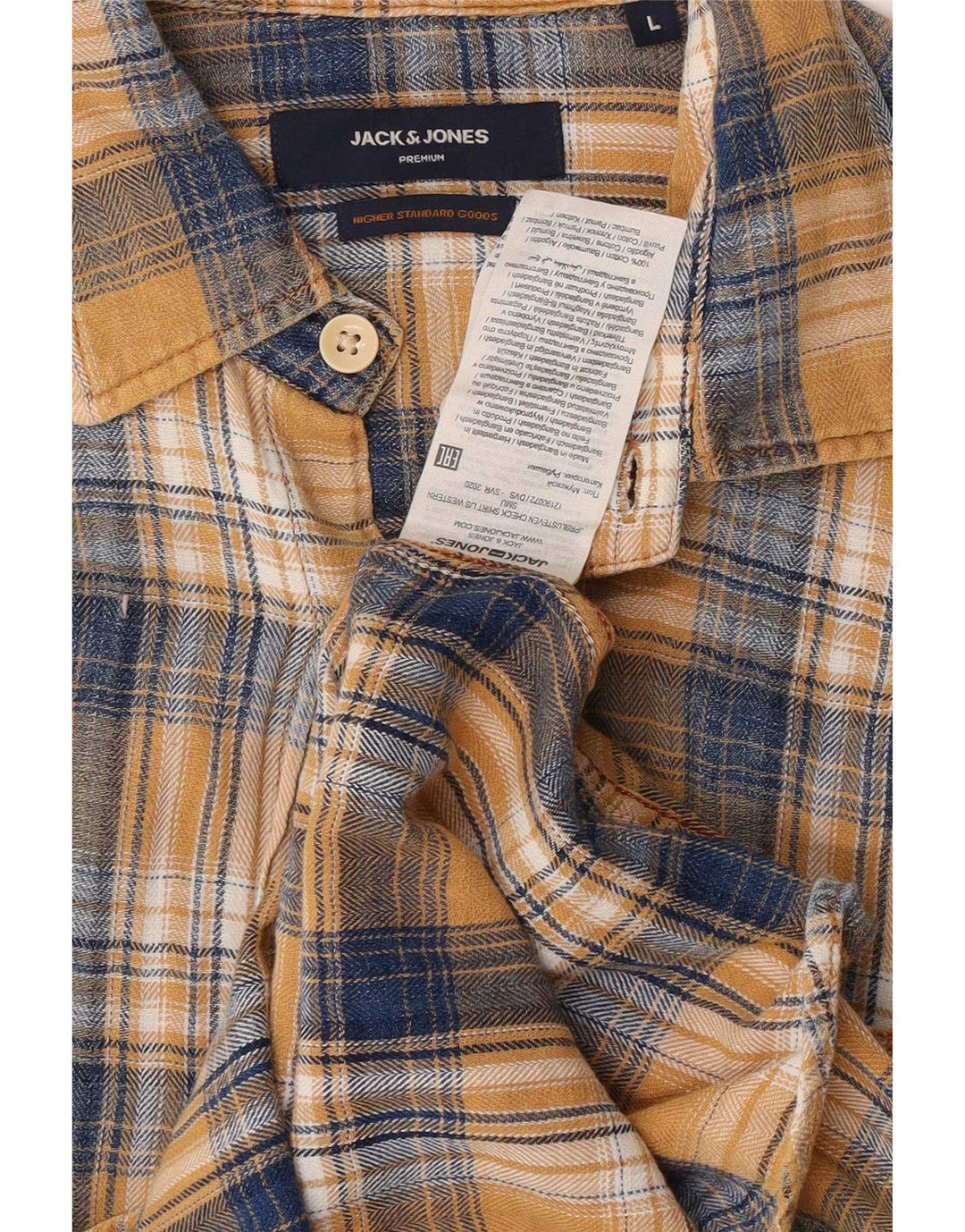 Jack & Jones Mens Flannel Shirt Large Yellow Check Cotton