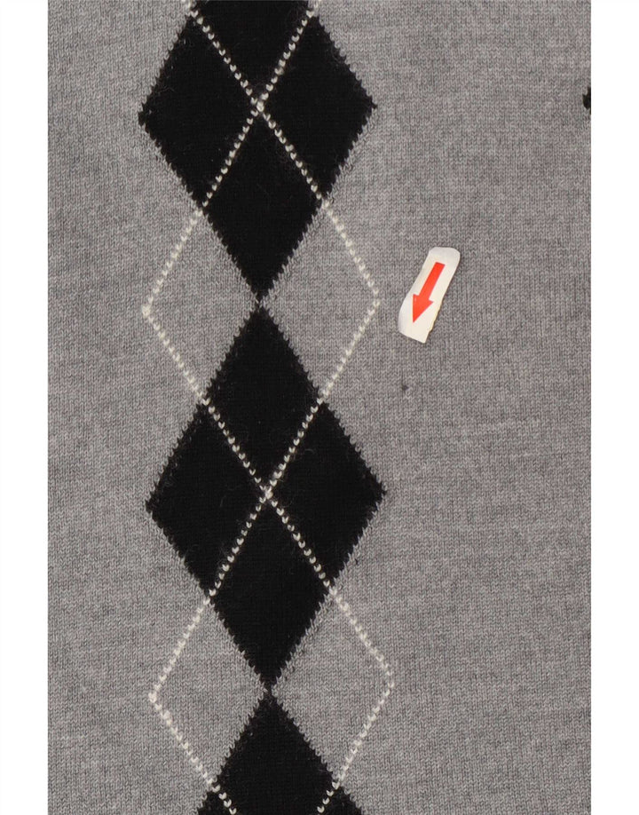Vintage Womens Roll Neck Jumper Sweater UK 14 Medium Grey Argyle/Diamond