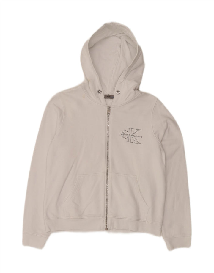CALVIN KLEIN JEANS Womens Graphic Zip Hoodie Sweater UK 10 Small White