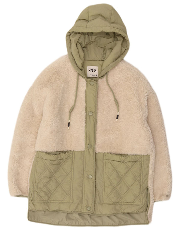 Zara Womens Oversized Hooded Windbreaker Jacket UK 10 Small Off White