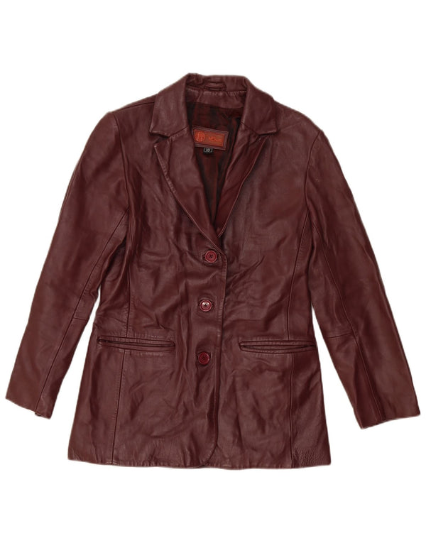 Helium Womens 3 Button Leather Blazer Jacket UK 10 Small Burgundy