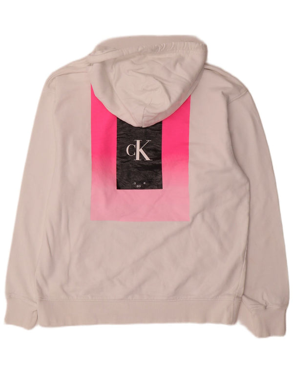 Calvin Klein Jeans Womens Graphic Oversized Hoodie Jumper UK 10 Small White
