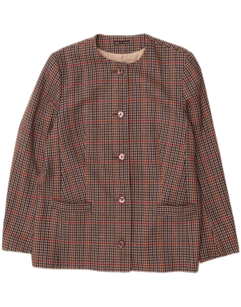 AVOCA Womens 5 Button Blazer Jacket UK 16 Large Brown Houndstooth New Wool Vintage Avoca and Second-Hand Avoca from Messina Hembry 