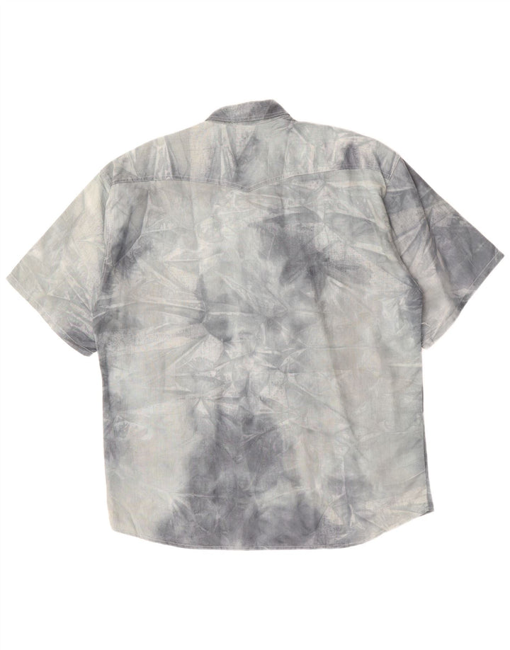 Vintage Mens Short Sleeve Shirt Large Grey Tie Dye Cotton
