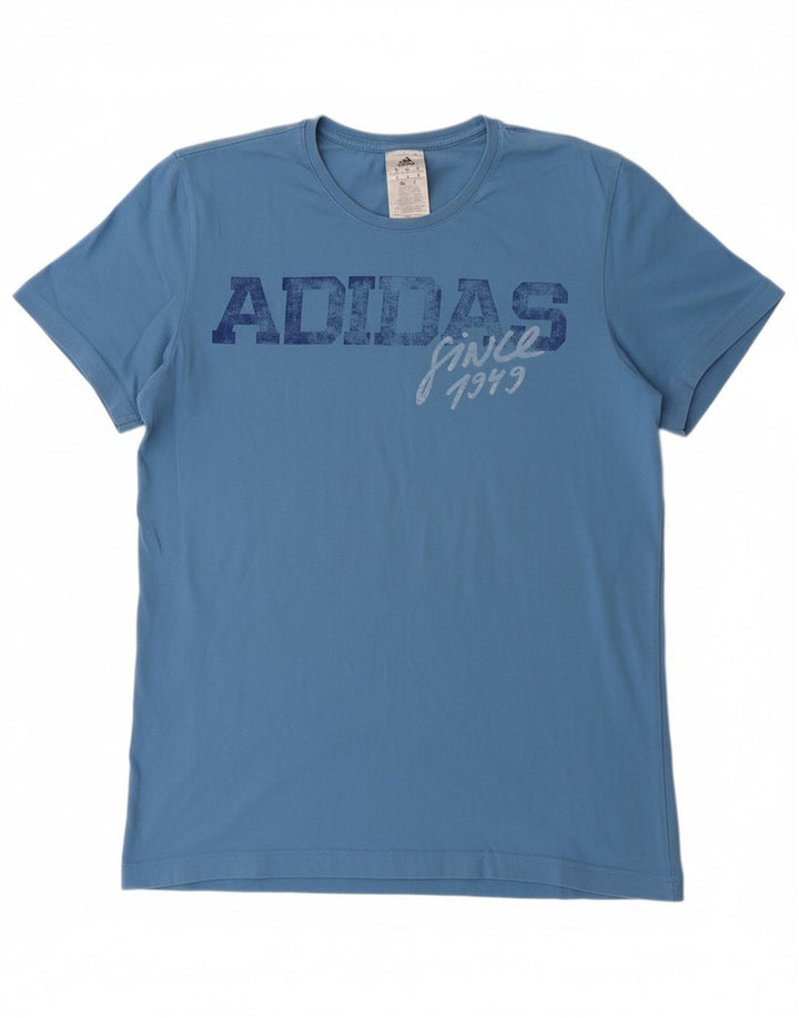 ADIDAS Mens Graphic T-Shirt Top Medium Blue Cotton