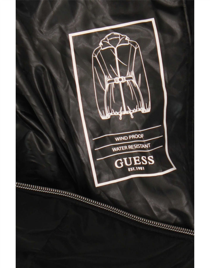 Guess Womens Hooded Padded Jacket UK 12 Medium Black Polyester