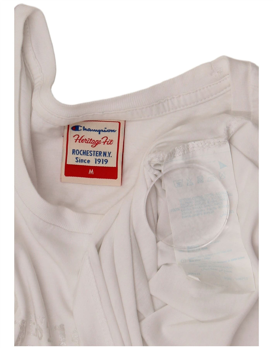 Champion Womens Herritage Fit Graphic T-Shirt Top UK 12 Medium White Cotton