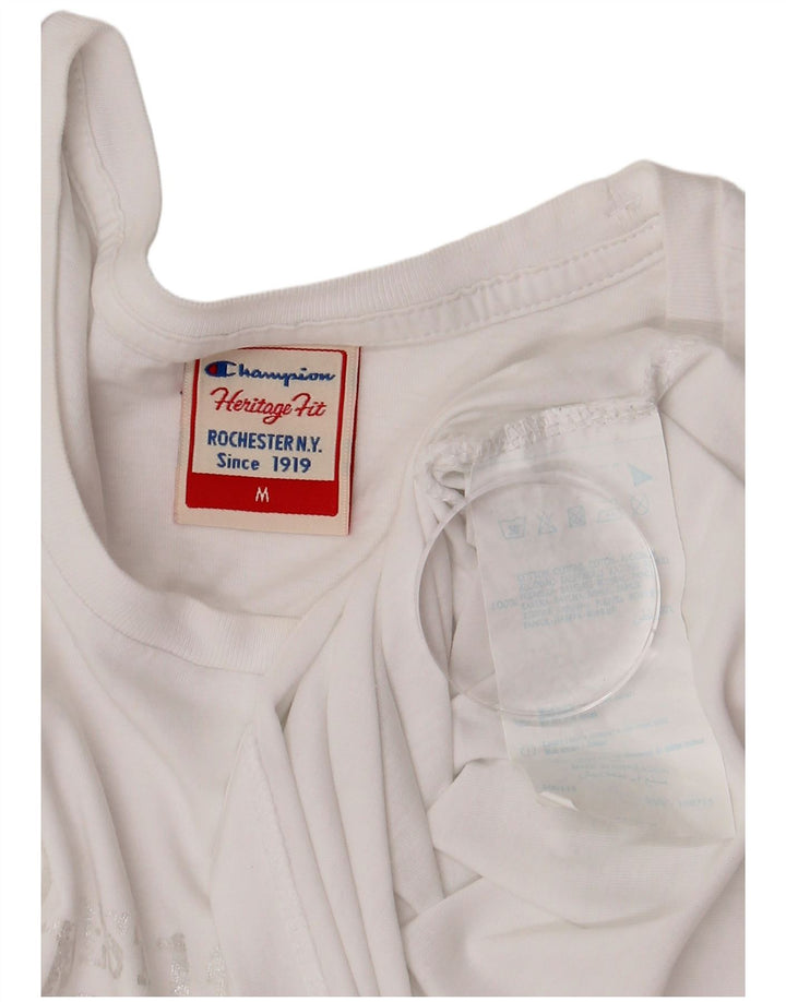 Champion Womens Herritage Fit Graphic T-Shirt Top UK 12 Medium White Cotton