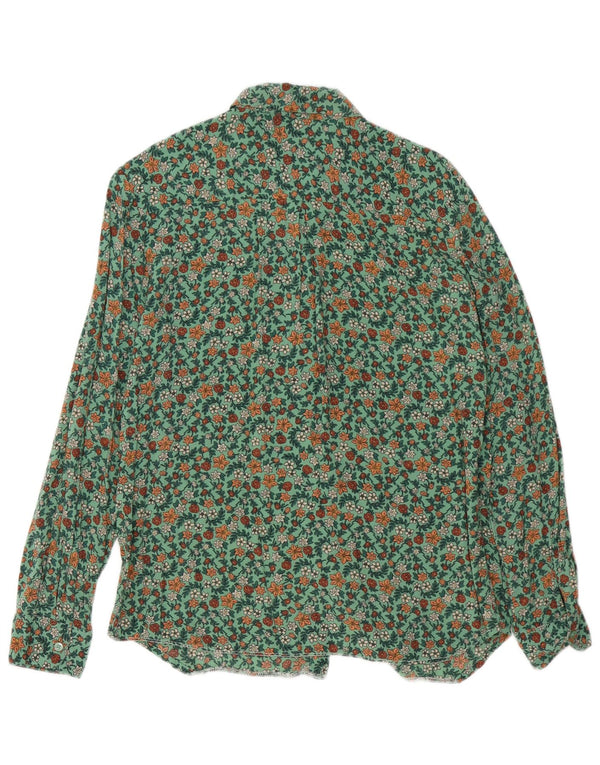 Benetton Womens Shirt UK 14 Medium Green Floral