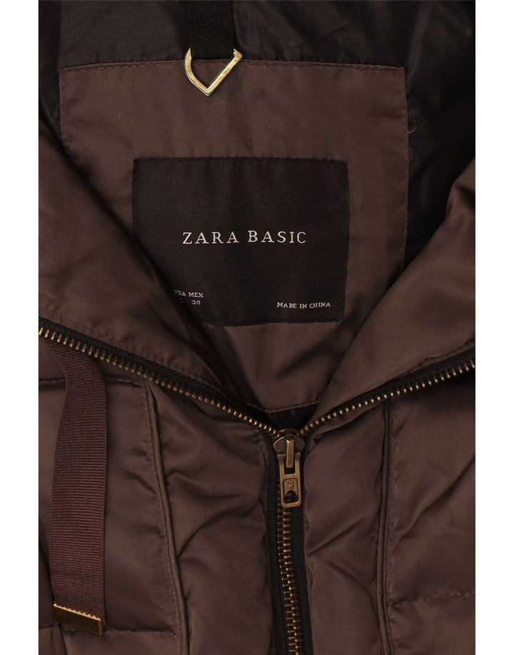 Zara Womens Hooded Padded Coat UK 16 Large Brown Polyester