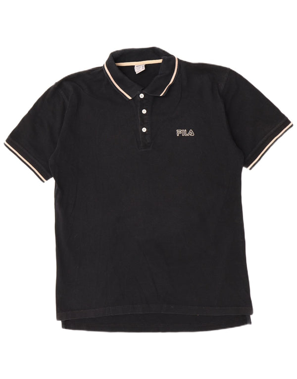 Fila Mens Polo Shirt Large Black Striped Cotton