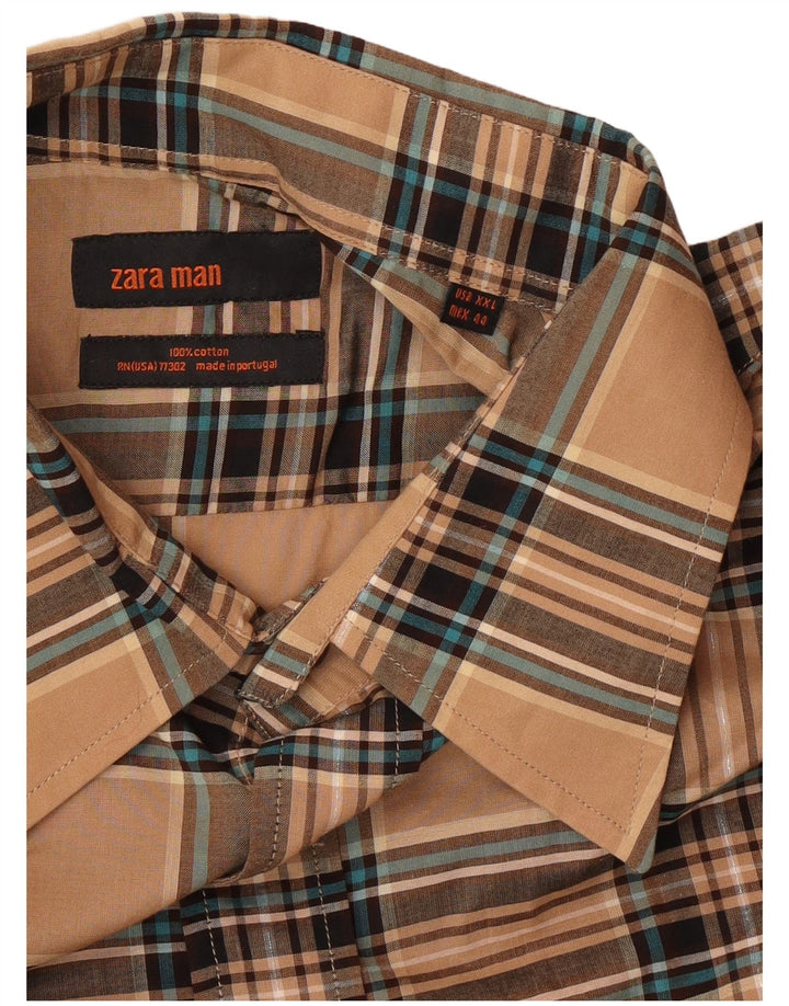 Zara Mens Shirt 2XL Beige Plaid Cotton
