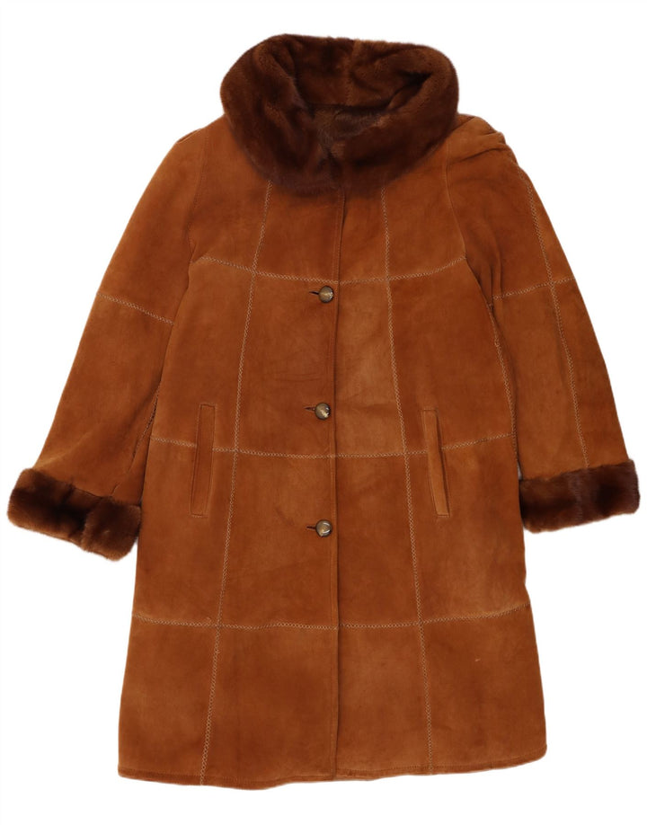Vintage Womens Shearling Coat IT 46 Large Brown Leather