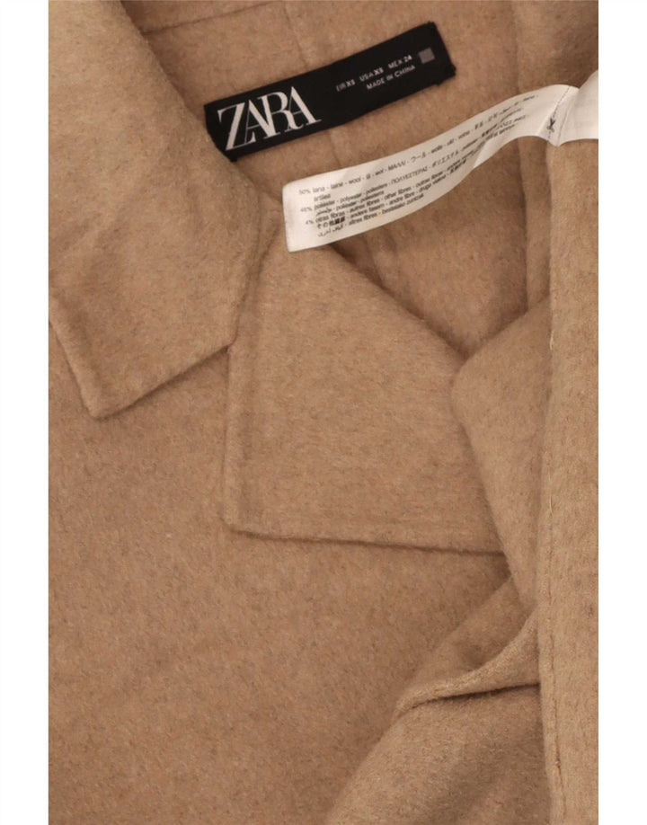Zara Womens Oversized Overcoat UK 6 XS Beige Wool