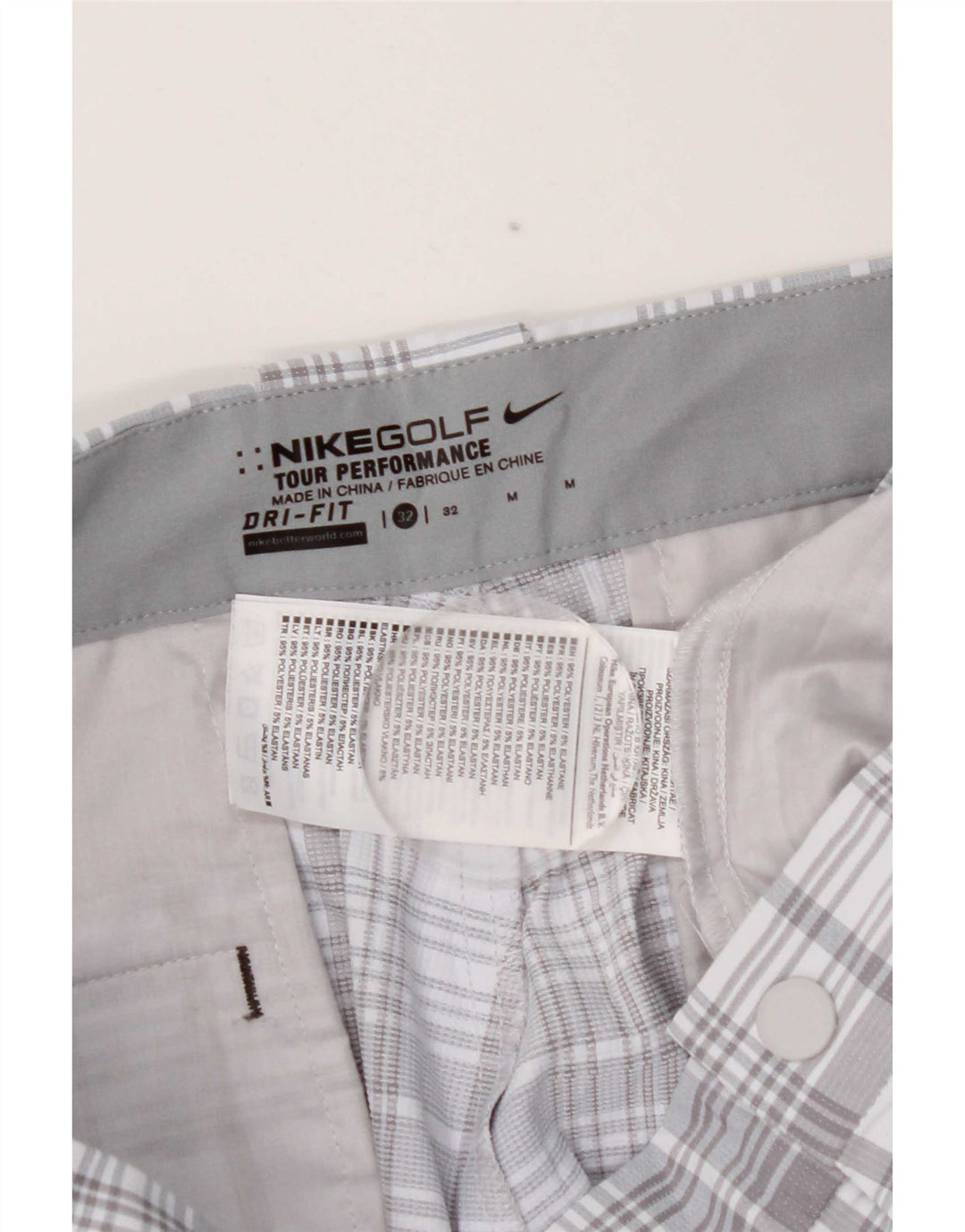 Nike Mens Dri Fit Chino Shorts W32 Medium Grey Check Polyester