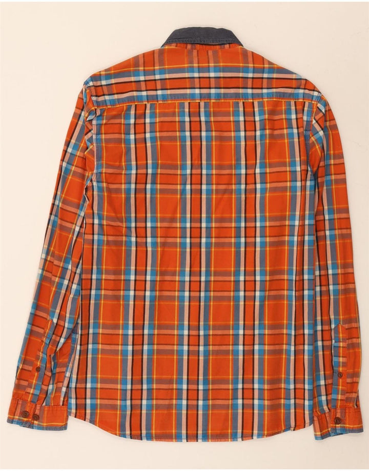 JACK & JONES Mens Shirt Medium Orange Check Cotton