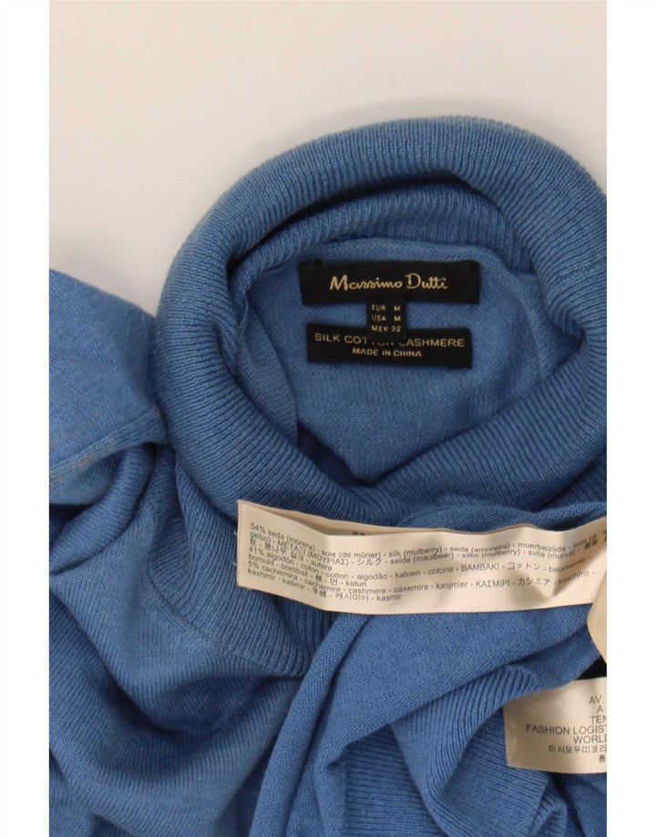 Massimo Dutti Womens Roll Neck Jumper Sweater UK 14 Medium Blue Silk