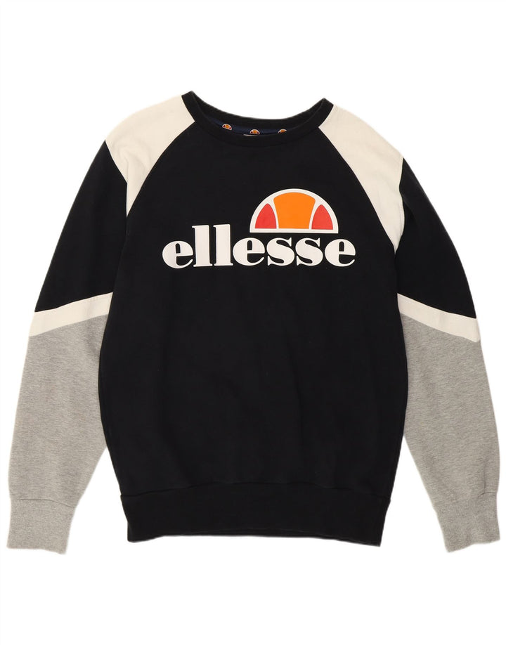 Ellesse Womens Graphic Sweatshirt Jumper UK 10 Small Black Colourblock
