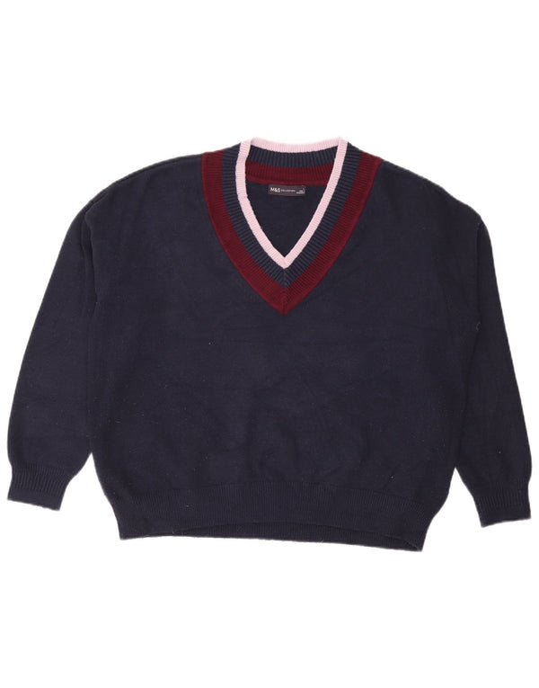 Marks & Spencer Womens V-Neck Jumper Sweater UK 16 Large Navy Blue