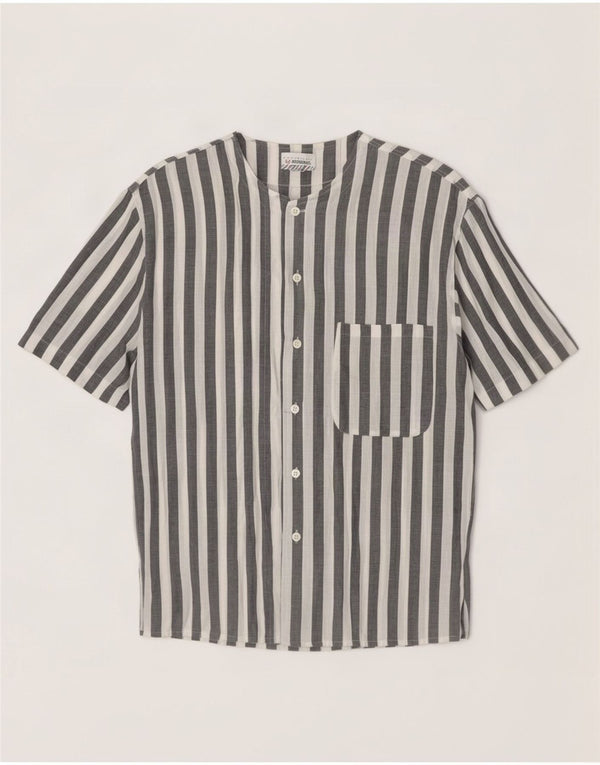 Stefanel Mens Short Sleeve Shirt Medium White Striped Cotton